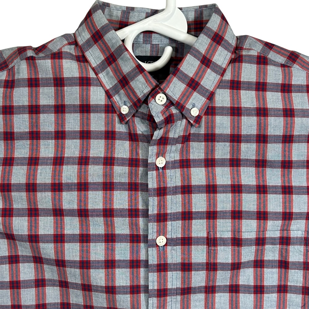 J.Crew Mens Slim Fit Plaid Button Down Shirt Blue Red Grey Medium Long Sleeve